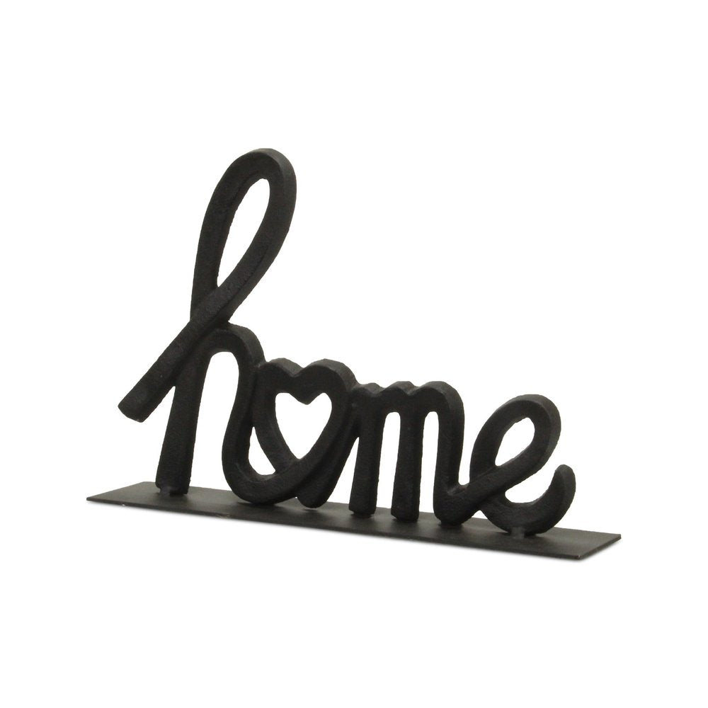 12" Black Cast Iron Home Hand Painted Tabletop Sculpture. Sculpture isolated on a plain white background, in a black metal finish.