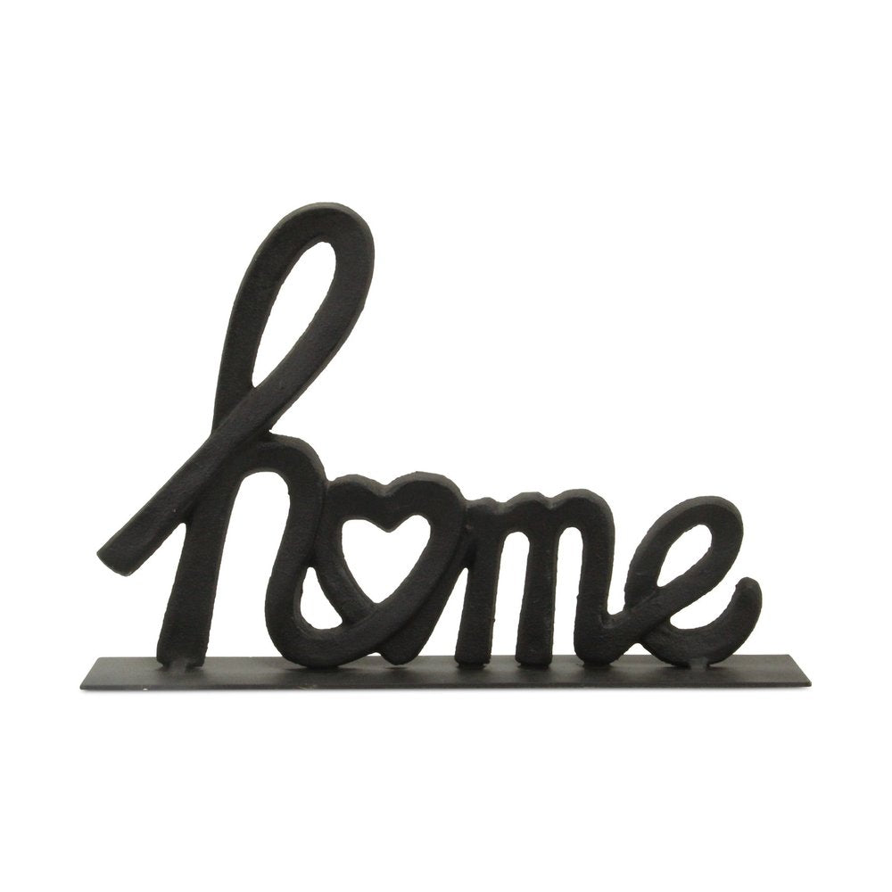 12" Black Cast Iron Home Hand Painted Tabletop Sculpture. Sculpture isolated on a plain white background, finished in black metal.