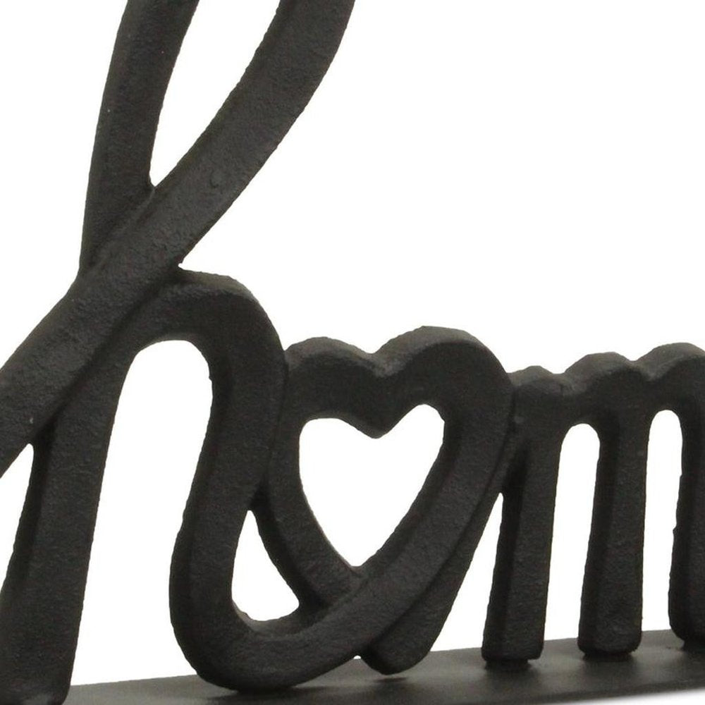 12" Black Cast Iron Home Hand Painted Tabletop Sculpture. Sculpture isolated on a plain white background, finished in black metal.