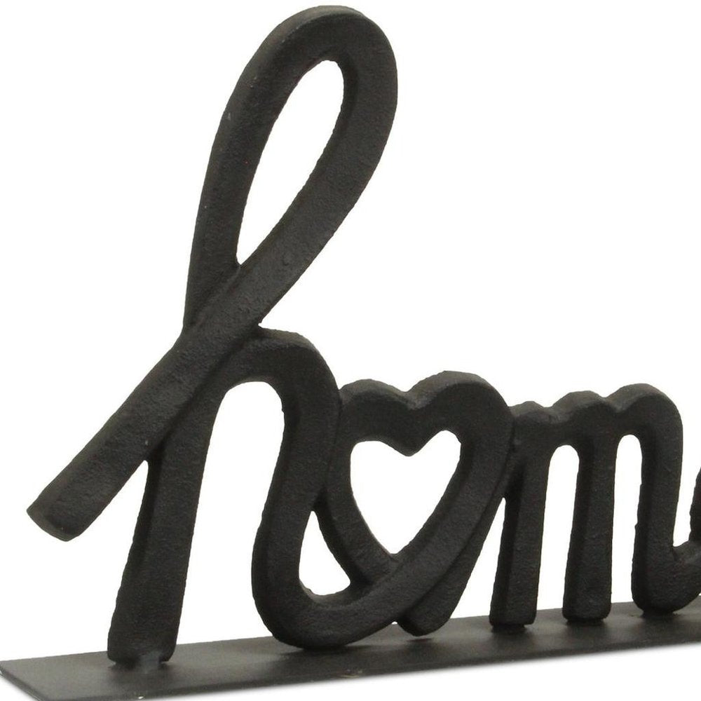 12" Black Cast Iron Home Hand Painted Tabletop Sculpture. Sculpture isolated on a plain white background, in a black metal finish.