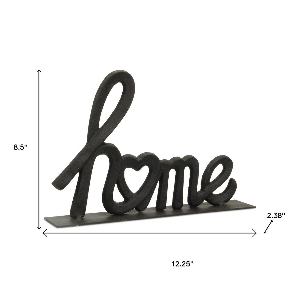 12" Black Cast Iron Home Hand Painted Tabletop Sculpture. Sculpture isolated on a plain white background, finished in black metal.