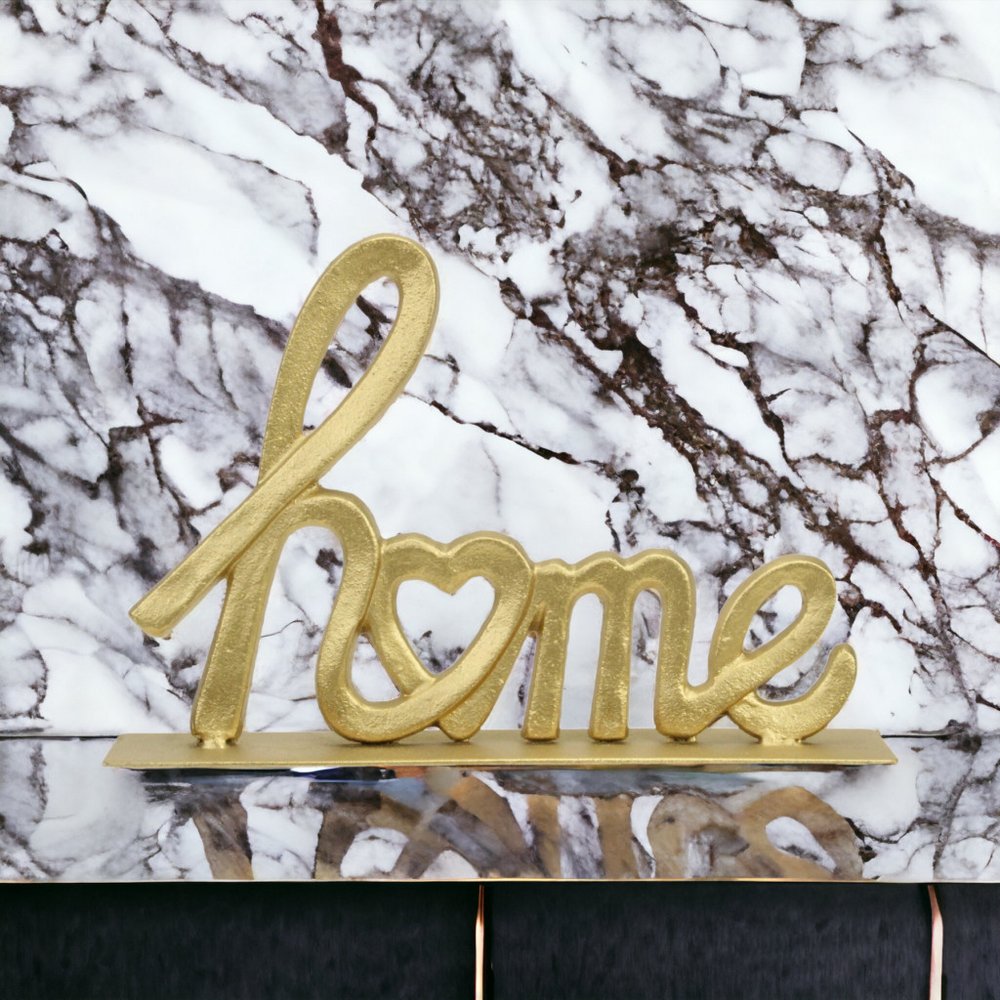 12" Gold Cast Iron Home Hand Painted Tabletop Sign.