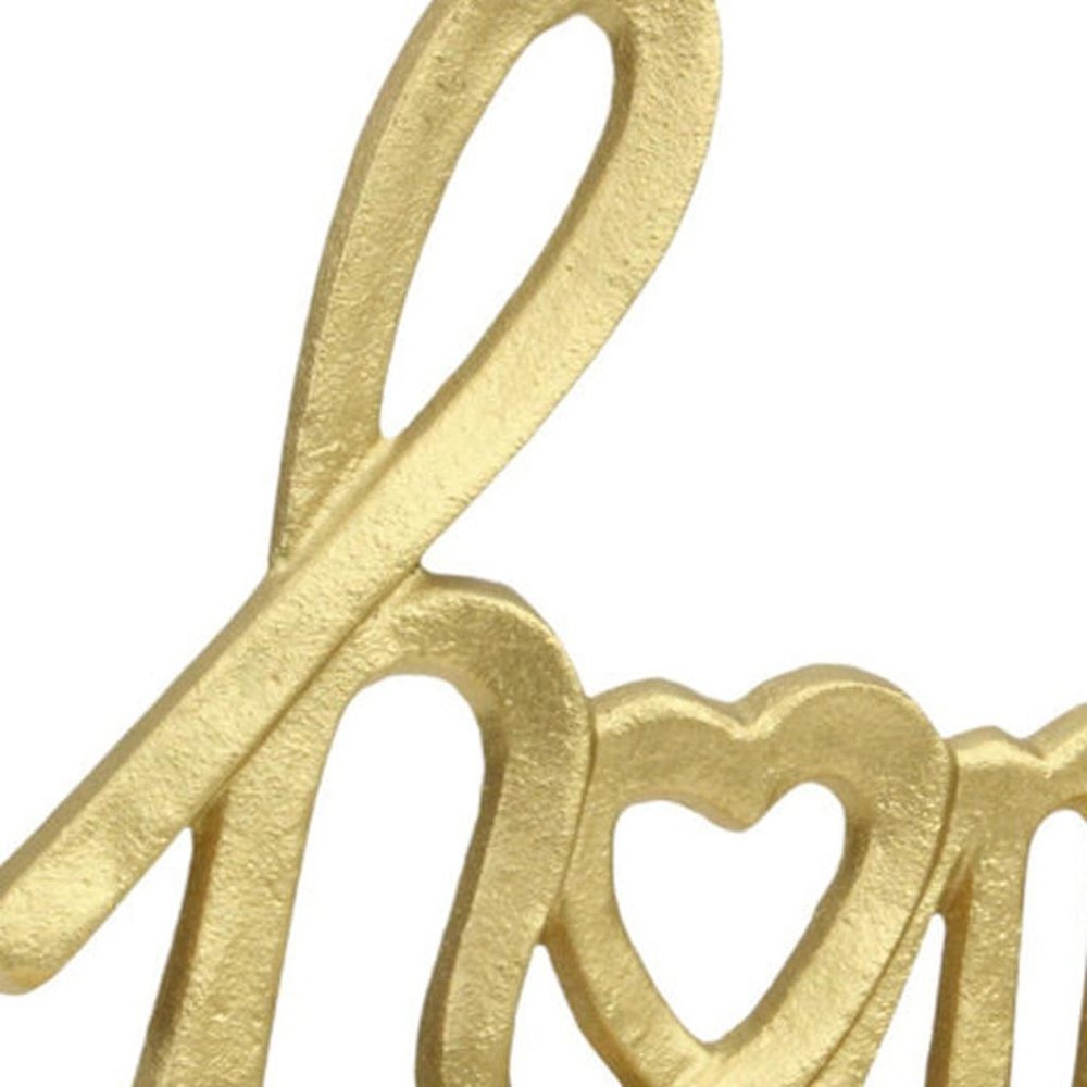12" Gold Cast Iron Home Hand Painted Tabletop Sign. Home product isolated on a plain white background, showing a gold metal surface.