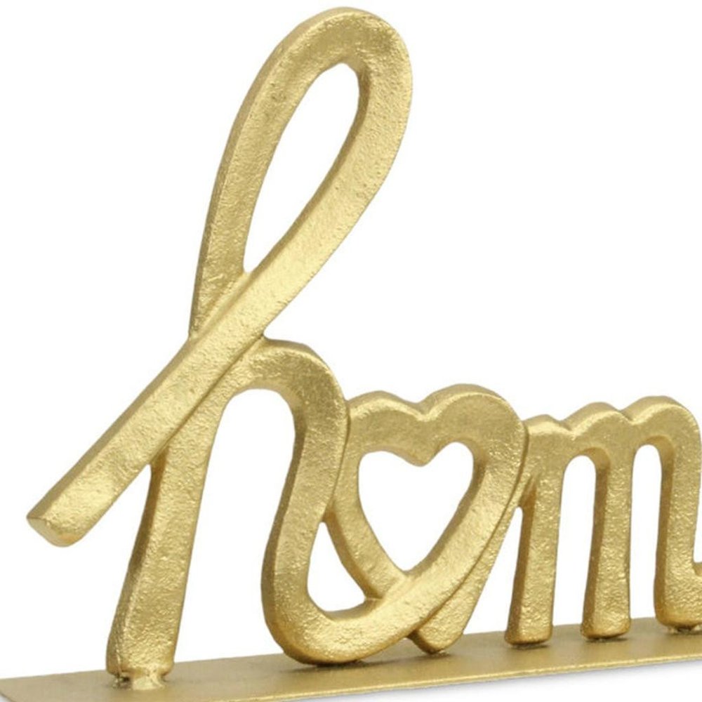 12" Gold Cast Iron Home Hand Painted Tabletop Sign. Home product isolated on a plain white background, in a gold metal finish.