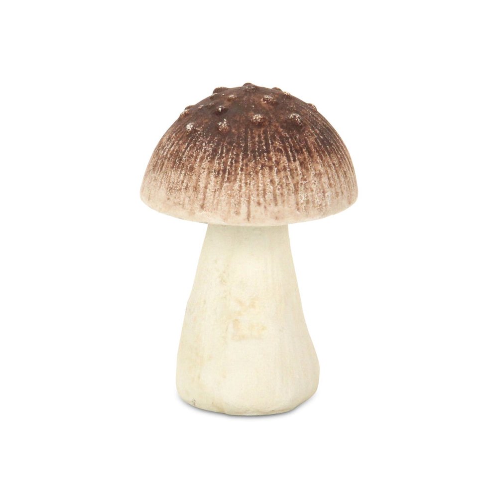 6" Red And Off White Cast Iron Mushroom Tabletop Sculpture