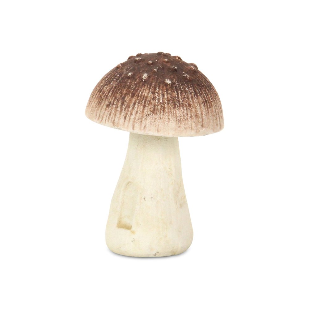 6" Red And Off White Cast Iron Mushroom Tabletop Sculpture