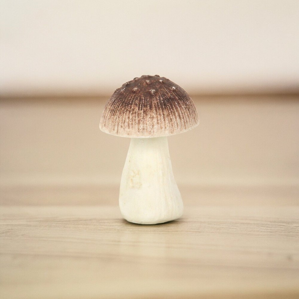 6" Red And Off White Cast Iron Mushroom Tabletop Sculpture