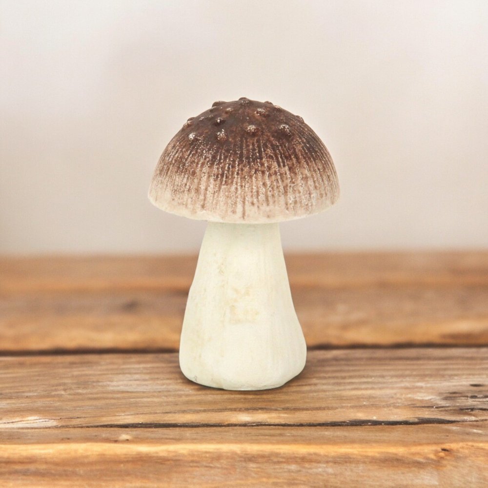 6" Red And Off White Cast Iron Mushroom Tabletop Sculpture