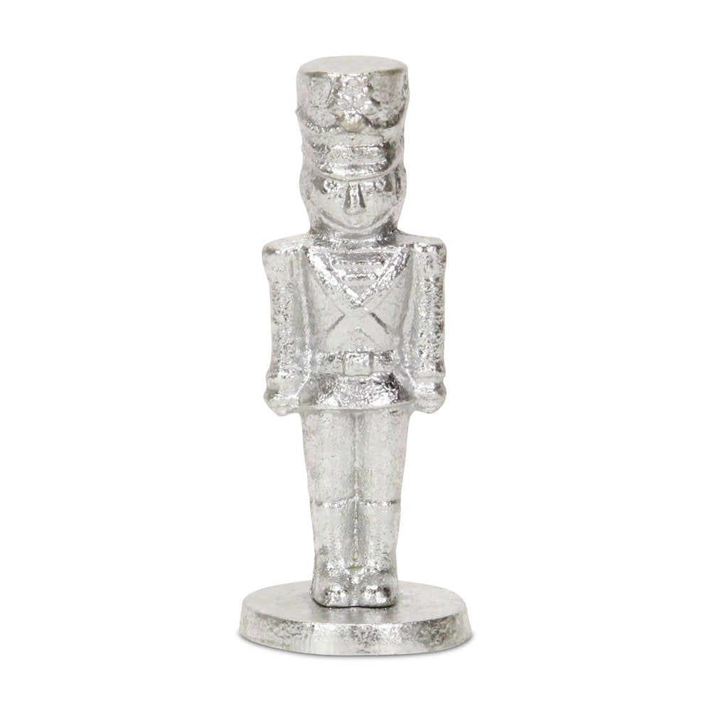 7" Silver Cast Iron Christmas Nutcracker Hand Painted Figurine