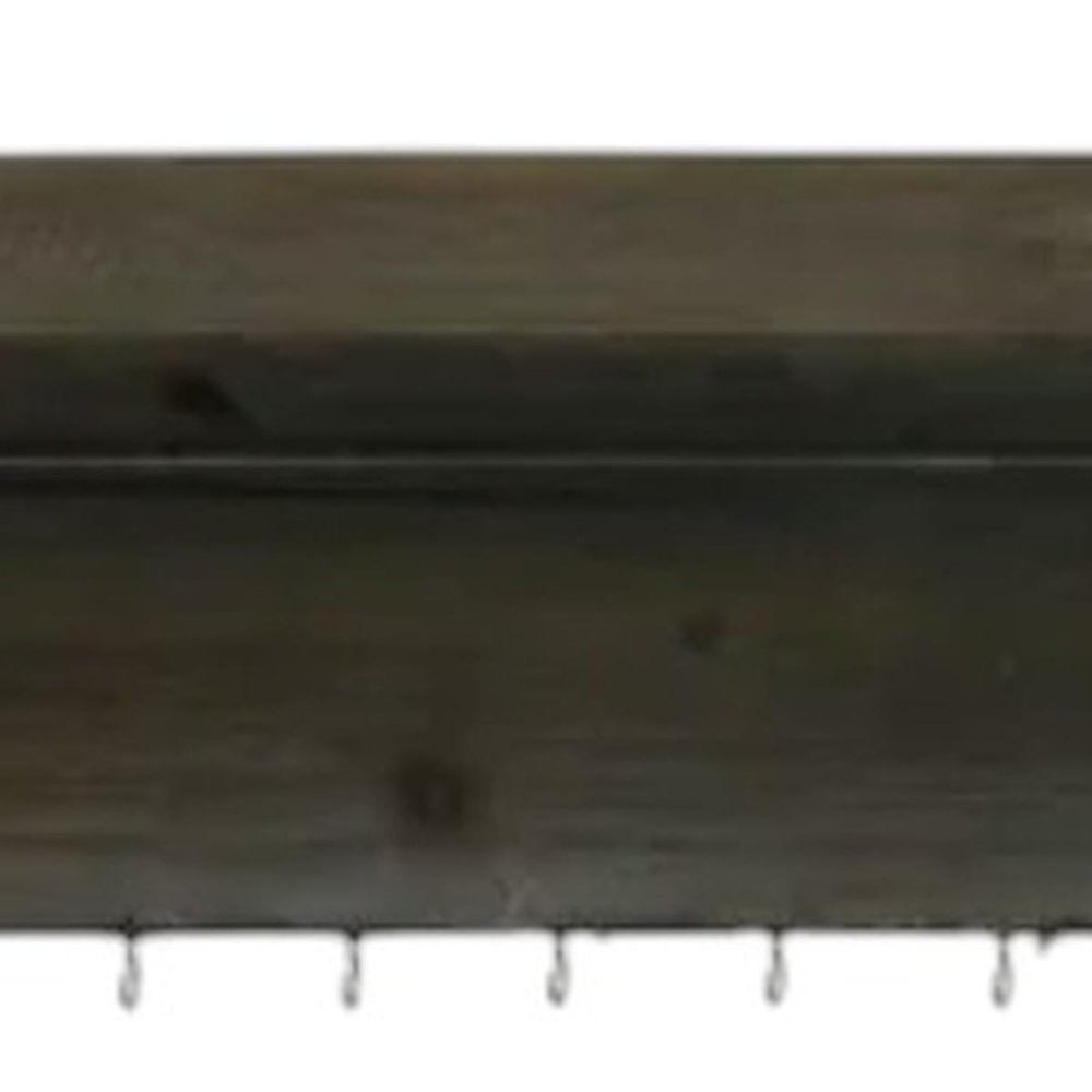 Set Of Two Brown Wood Wall Mounted Accent Shelves With Hooks on a white background