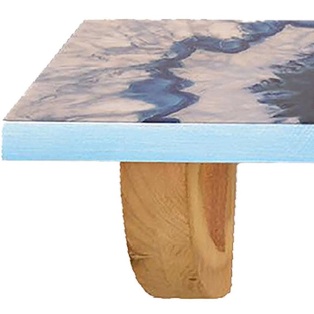 36" Blue And Natural Wood Agate Pattern Wall Mount Accent Shelf. Wall mounted shelve isolated on a plain white background, in a gray wood finish.