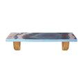 36" Blue And Natural Wood Agate Pattern Wall Mount Accent Shelf. Wall mounted shelve isolated on a plain white background, in a gray wood finish.