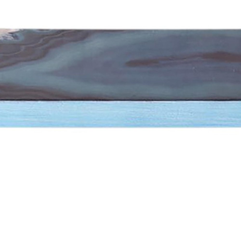24" Blue And Natural Wood Agate Pattern Wall Mount Accent Shelf. Wall mounted shelve isolated on a plain white background, in a gray wood finish.
