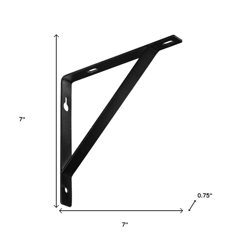 7" Set Of Two Black Metal Wall Mounted Shelf Brackets - 7" H x 7" W x 0.75" D on a white background