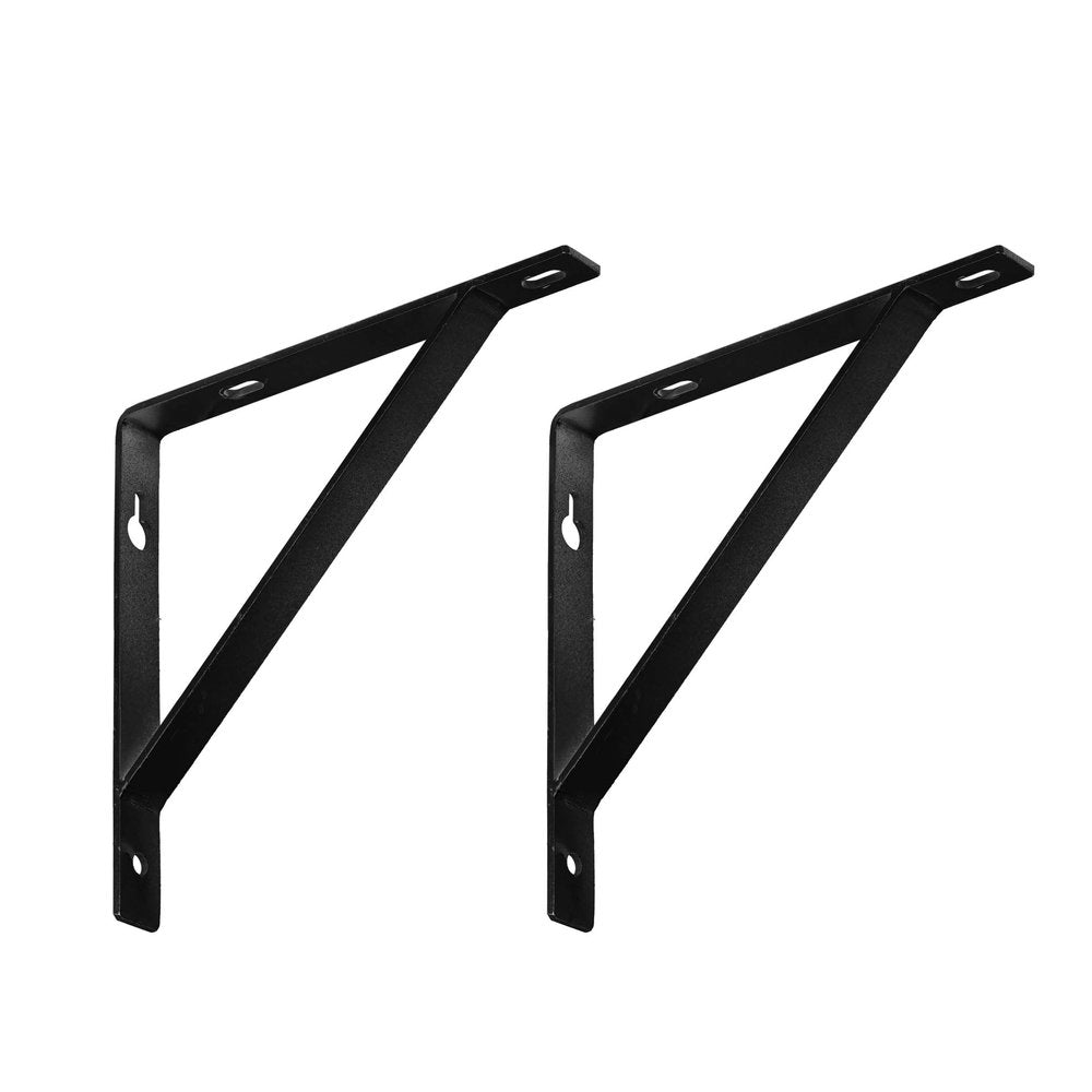 7" Set Of Two Black Metal Wall Mounted Shelf Brackets - 7" H x 7" W x 0.75" D on a white background