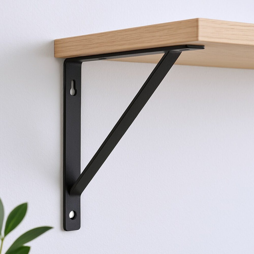7" Set Of Two Black Metal Wall Mounted Shelf Brackets - 7" H x 7" W x 0.75" D