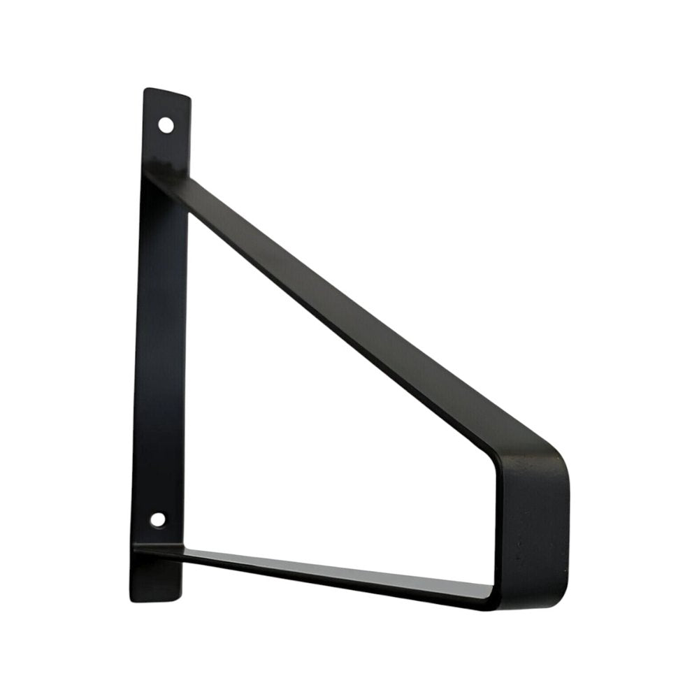 8" Set Of Two Black Metal Wall Mounted Shelf Brackets on a white background