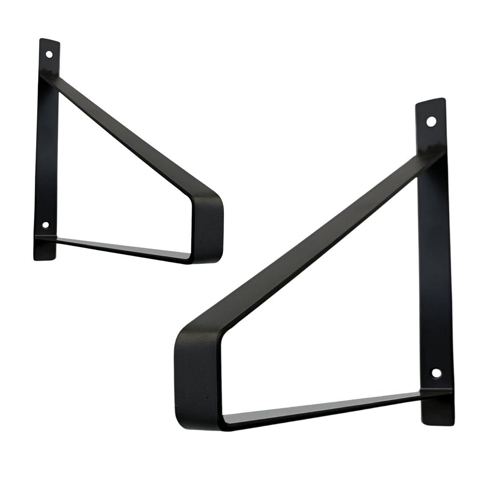 8" Set Of Two Black Metal Wall Mounted Shelf Brackets on a white background