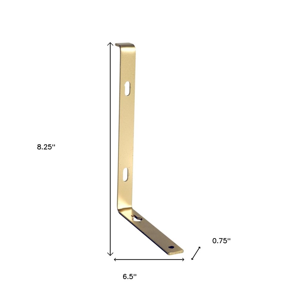7" Set Of Two Gold Metal Wall Mounted Shelf Brackets on a white background