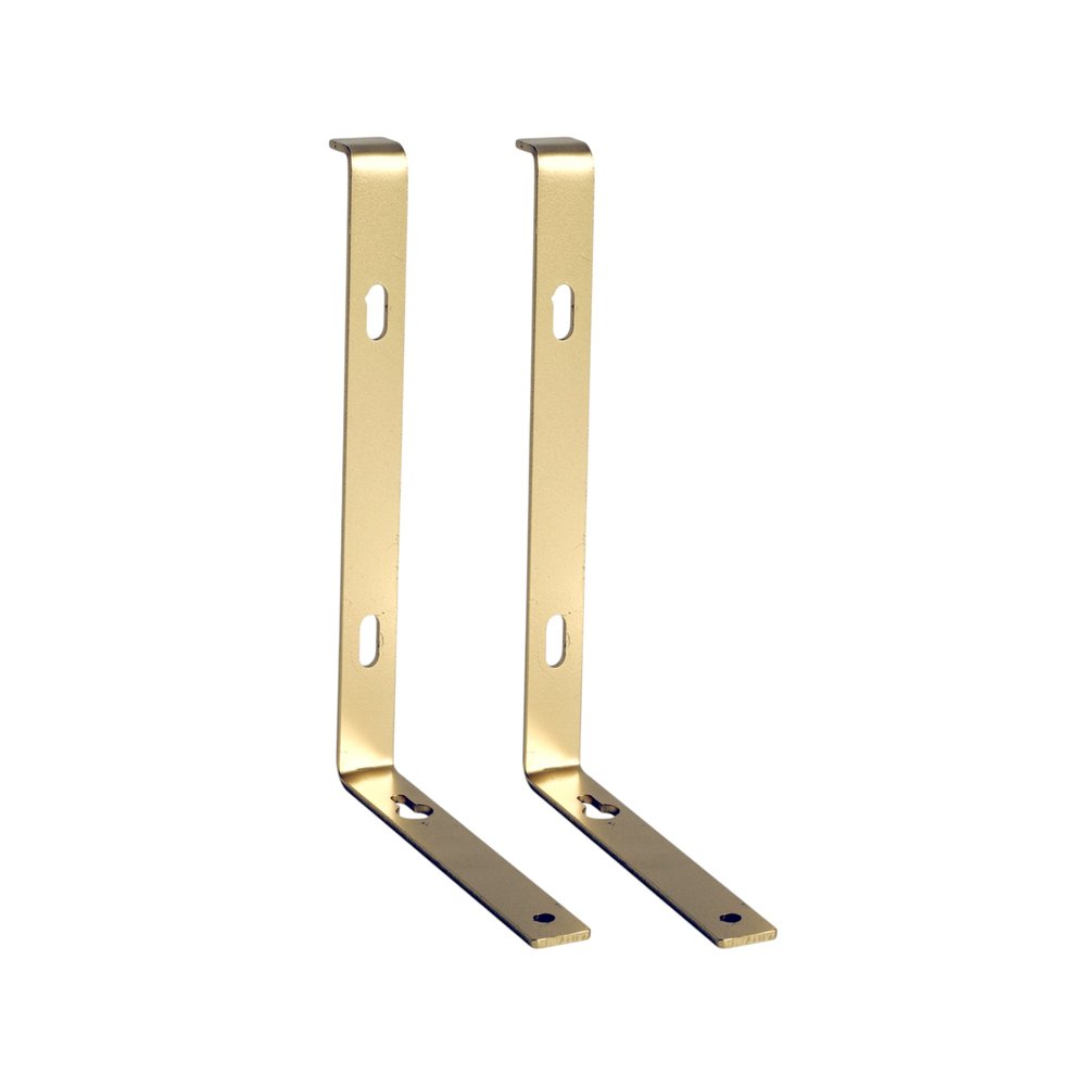 7" Set Of Two Gold Metal Wall Mounted Shelf Brackets on a white background