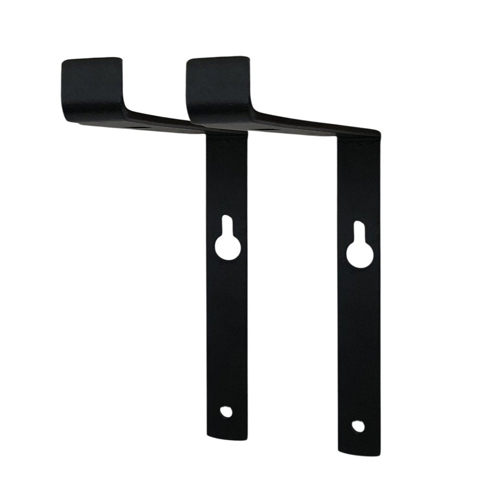 7" Set Of Two Black Metal Wall Mounted Shelf Brackets - 8.25" H x 6.5" W x 0.75" D on a white background