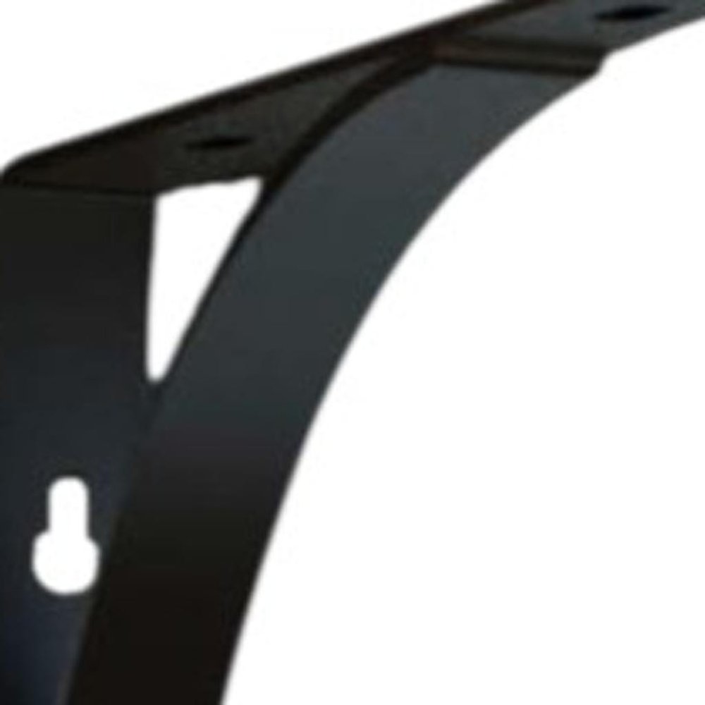 8" Set Of Two Black Curved Metal Wall Mounted Shelf Brackets on a white background