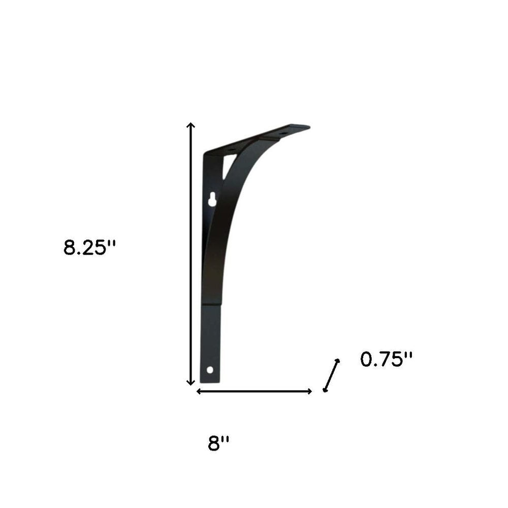 8" Set Of Two Black Curved Metal Wall Mounted Shelf Brackets on a white background