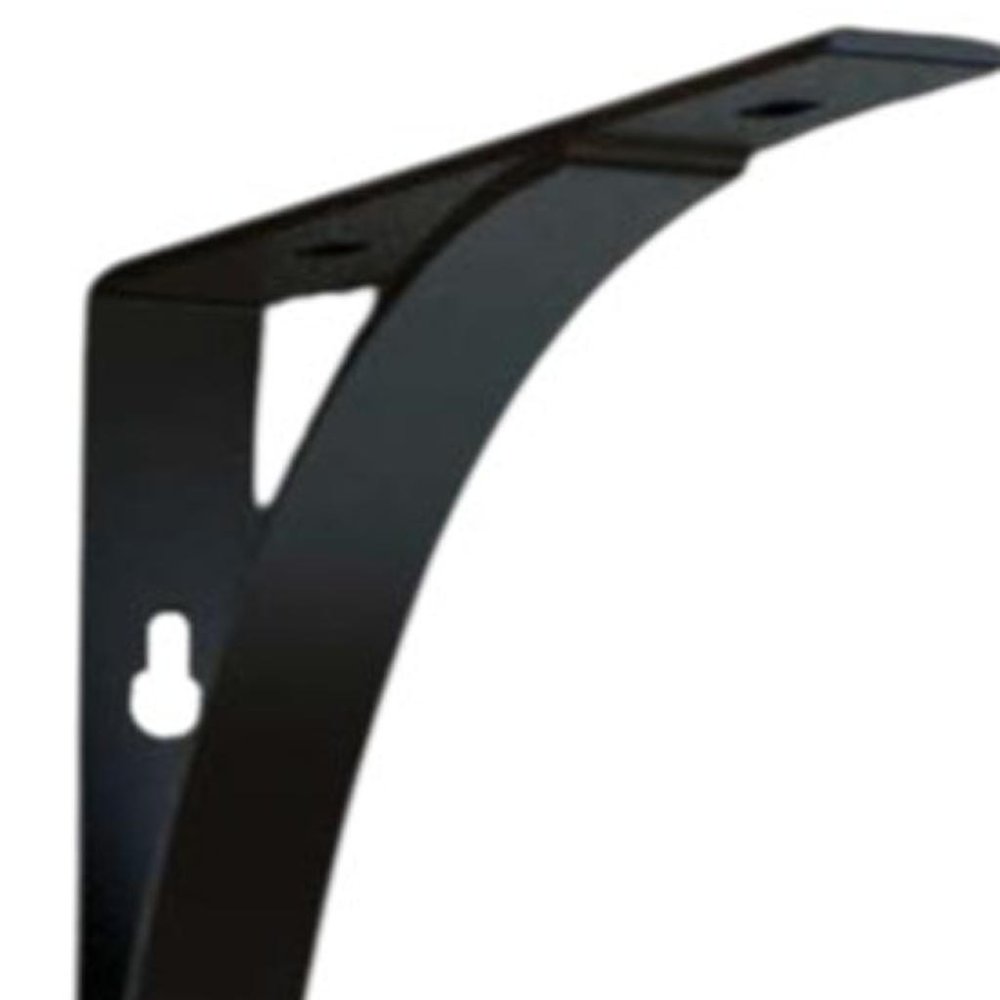 8" Set Of Two Black Curved Metal Wall Mounted Shelf Brackets on a white background