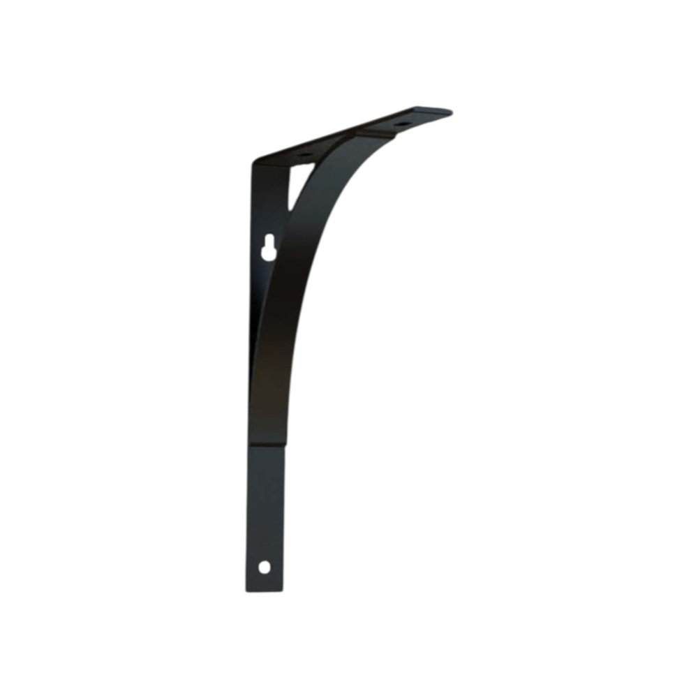 8" Set Of Two Black Curved Metal Wall Mounted Shelf Brackets on a white background