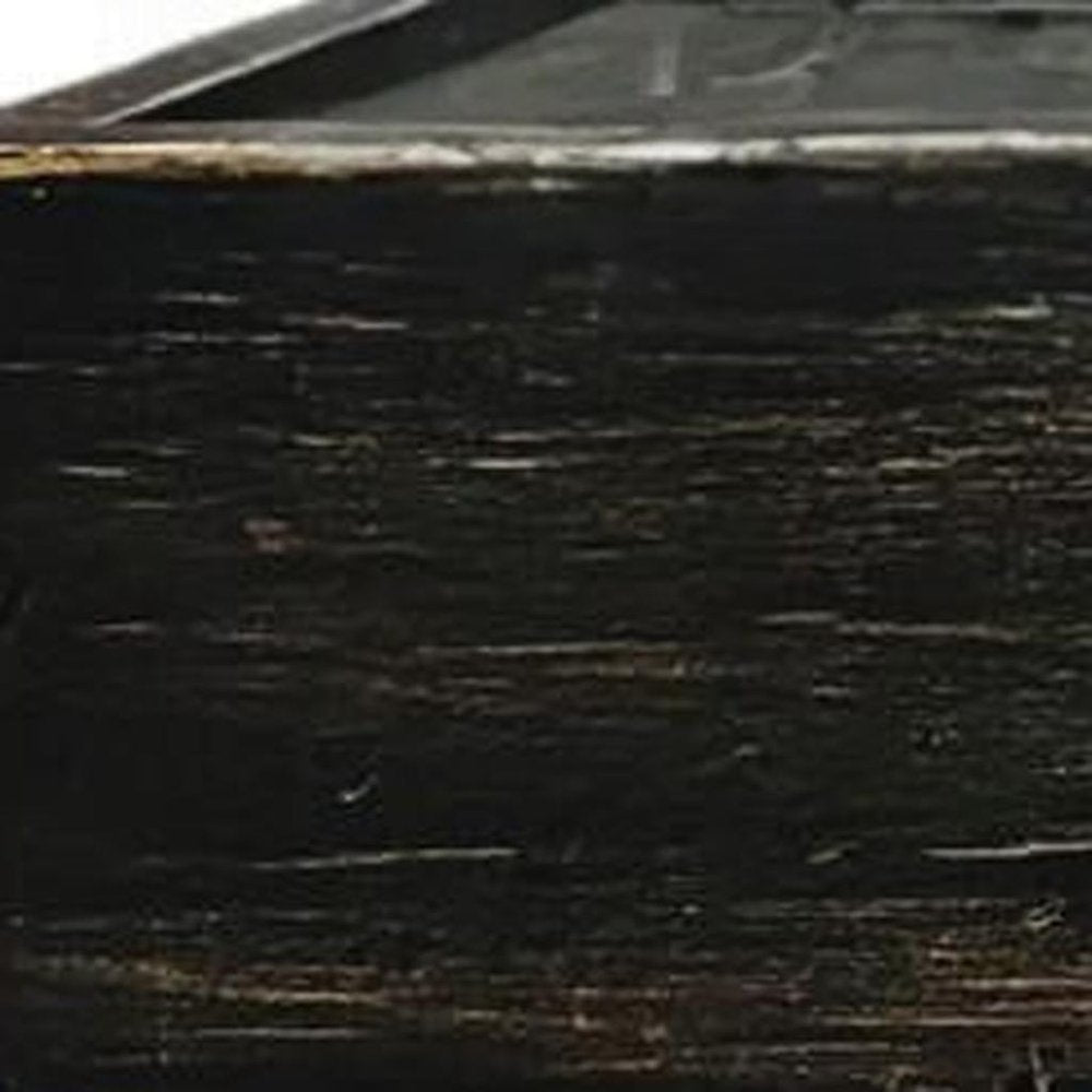 10" Black Distressed Wood Wall Mounted Floating Shelf With LED photographed against a dark studio background in black.