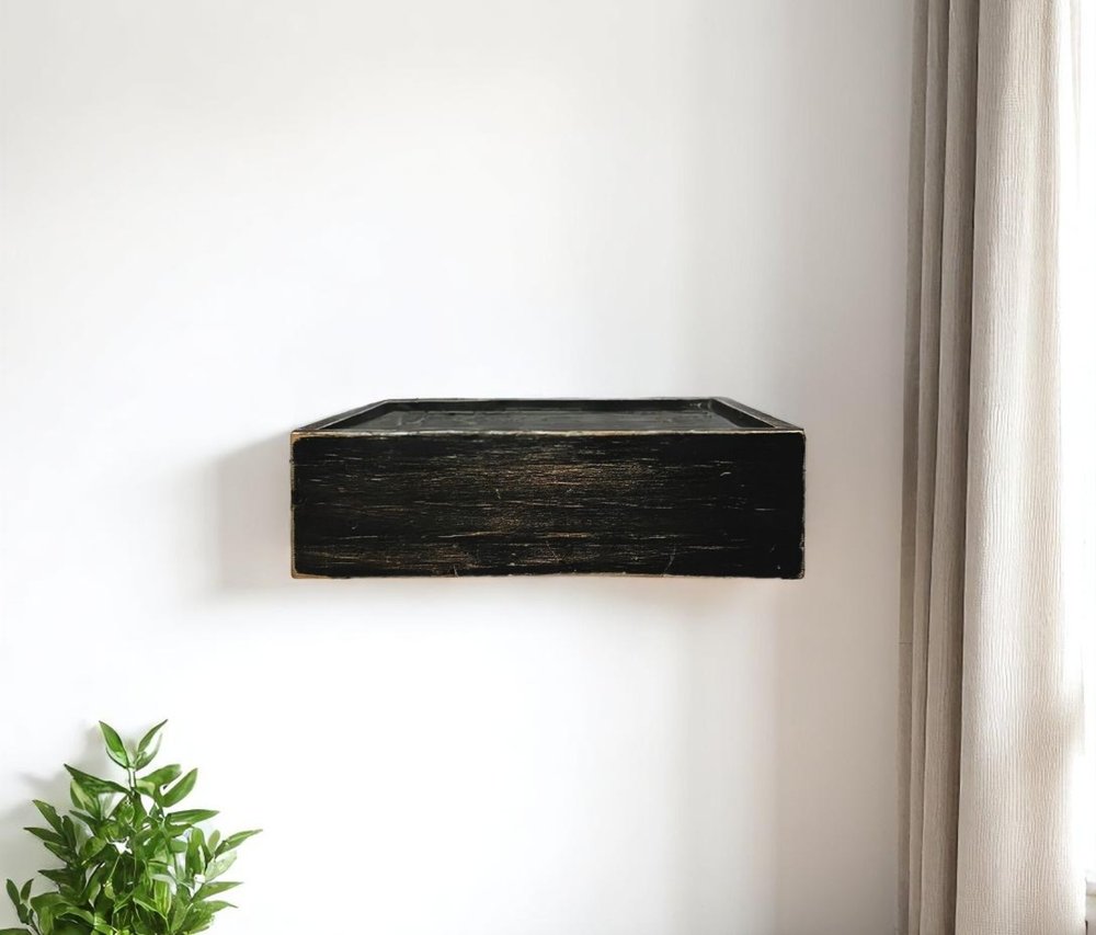 10" Black Distressed Wood Wall Mounted Floating Shelf With LED.