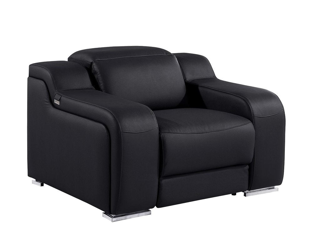 41" Black Italian Leather Wall Hugger Recliner With USB