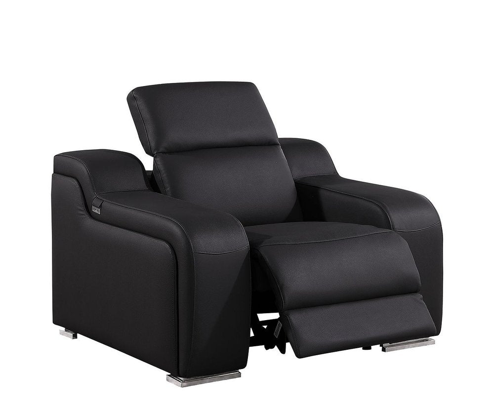 41" Black Italian Leather Wall Hugger Recliner With USB