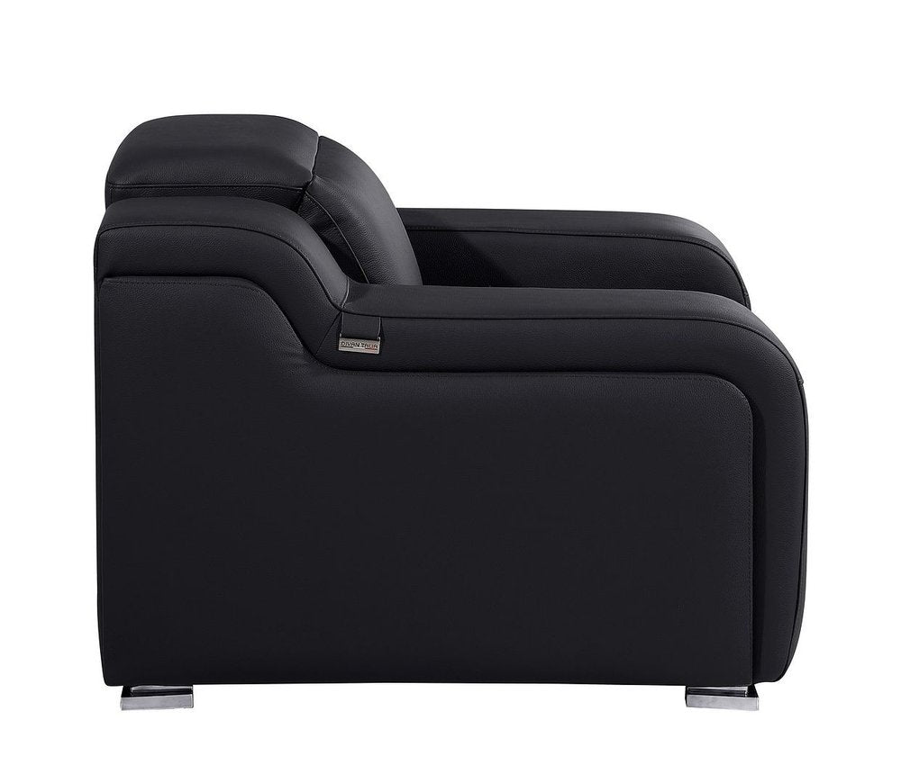 41" Black Italian Leather Wall Hugger Recliner With USB. Recliner isolated on a plain white background, finished in black leather.