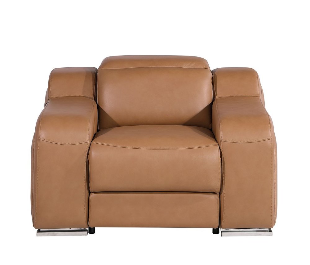 41" Black Italian Leather Wall Hugger Recliner With USB. Recliner isolated on a plain white background, in a black leather finish.