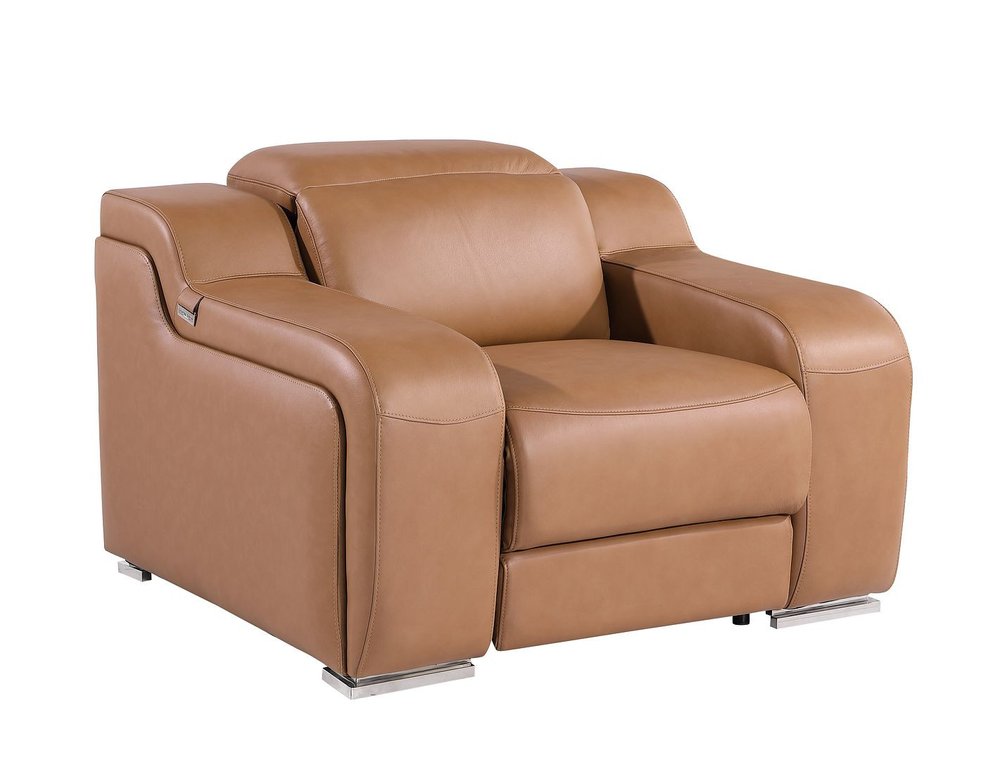 41" Black Italian Leather Wall Hugger Recliner With USB. Recliner isolated on a plain white background, showing a leather surface.