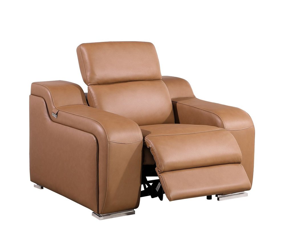 41" Black Italian Leather Wall Hugger Recliner With USB. Recliner isolated on a plain white background, showing a black leather surface.