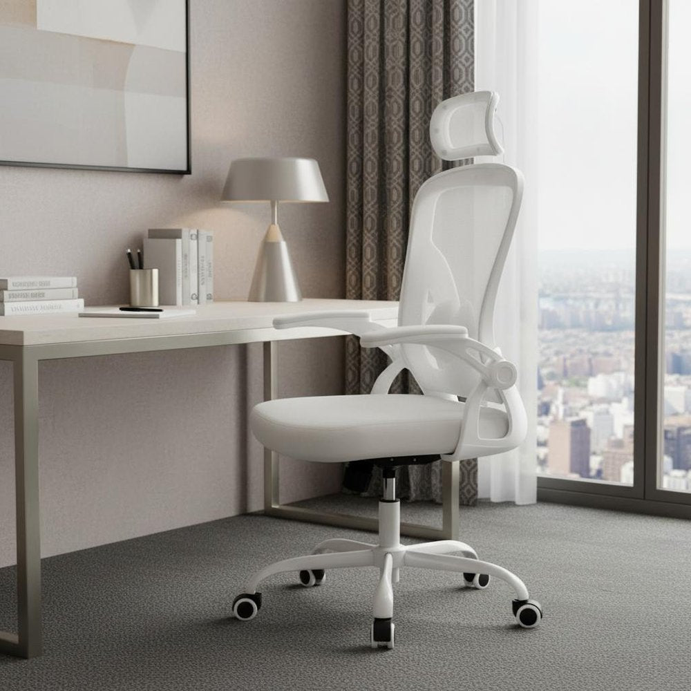 White and Black Adjustable Height Swivel Rolling Office Chair - 46.00" H x 9.80" W x 24.00" D