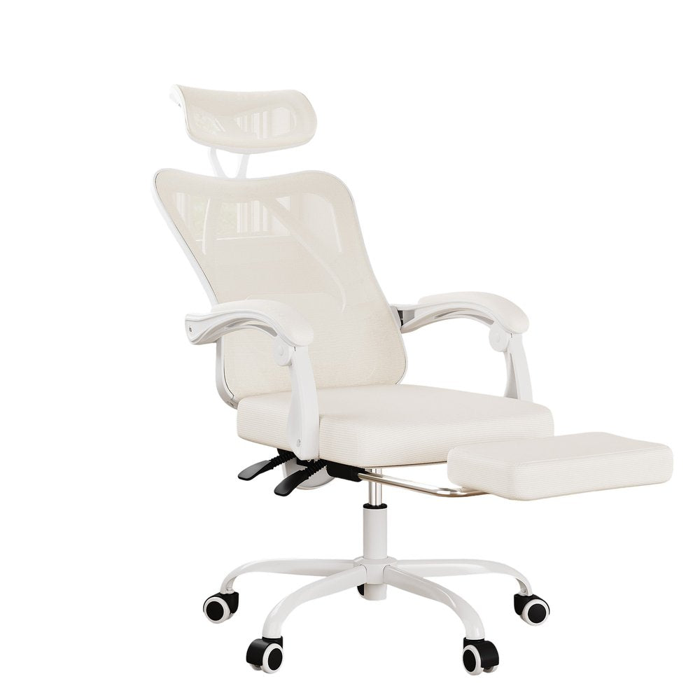 White and Black Adjustable Height Swivel Rolling Office Chair - 46.00" H x 11.40" W x 25.60" D