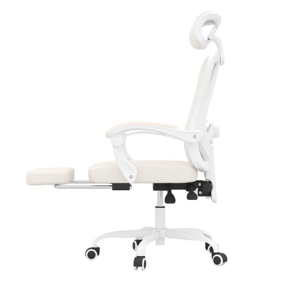 White and Black Adjustable Height Swivel Rolling Office Chair - 46.00" H x 11.40" W x 25.60" D