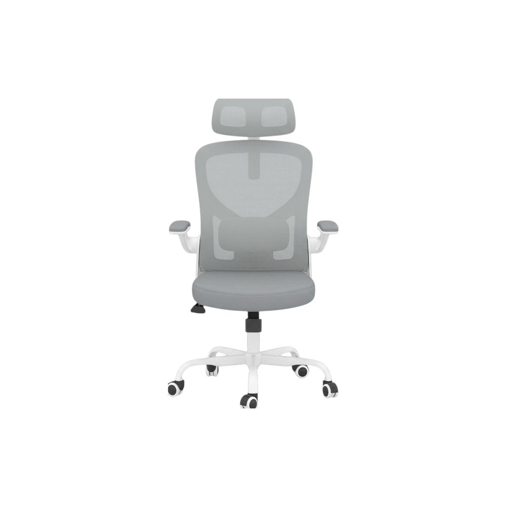 Gray White and Black Adjustable Height Swivel Rolling Office Chair on a white background