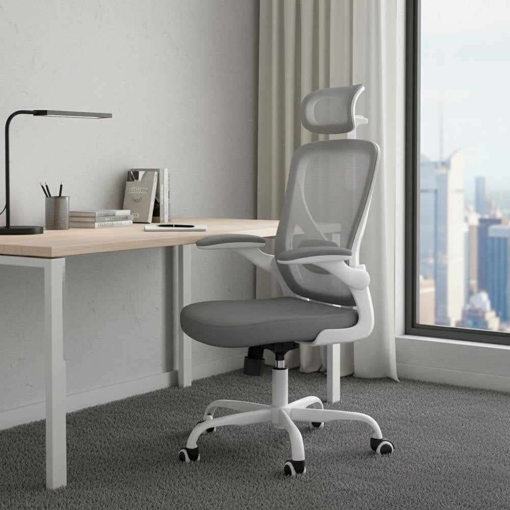 Gray White and Black Adjustable Height Swivel Rolling Office Chair
