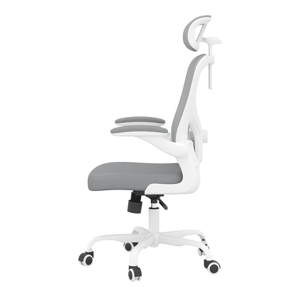 Gray White and Black Adjustable Height Swivel Rolling Office Chair on a white background