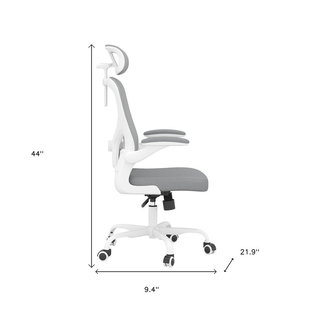 Gray White and Black Adjustable Height Swivel Rolling Office Chair on a white background
