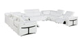 White Italian Leather Power Reclining U Shaped Twelve Piece Sectional With Console on a white background