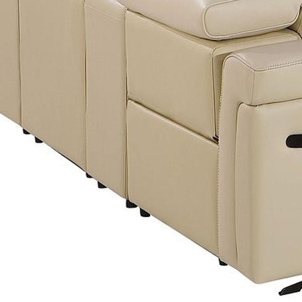 Beige Italian Leather Power Reclining U Shaped Twelve Piece Sectional With Console