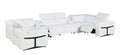 White Italian Leather Power Reclining U Shaped Eight Piece Sectional With Console on a white background