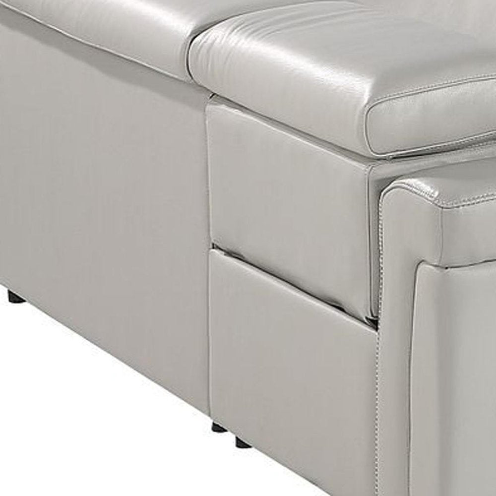 Light Gray Italian Leather Power Reclining U Shaped Eight Piece Corner Sectional With Console