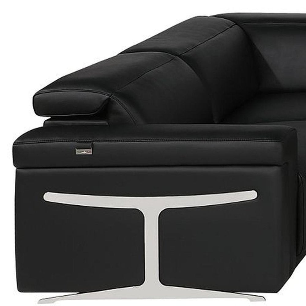 Black Italian Leather Power Reclining U Shaped Eight Piece Sectional With Console