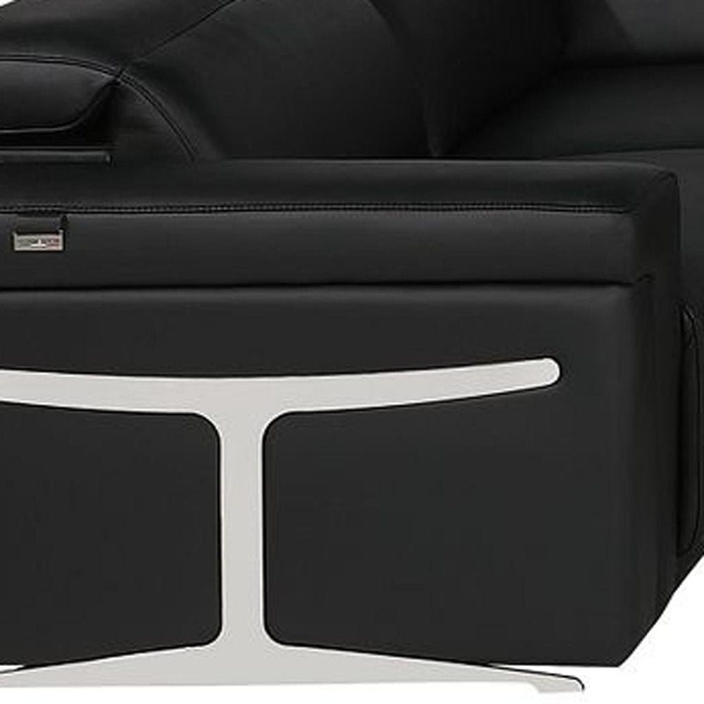 Black Italian Leather Power Reclining U Shaped Eight Piece Sectional With Console